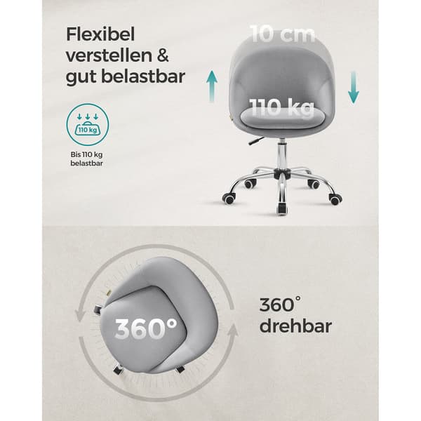 Drejestol, Skrivebordsstol, Skumpolstring, Højdejusterbar, Grå