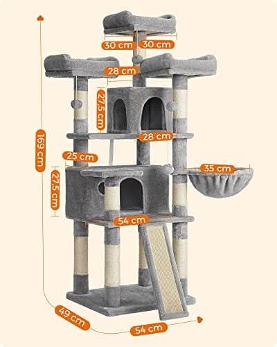 Feandrea kattträd, XXL Cat Condo 172 cm, ljusgrå