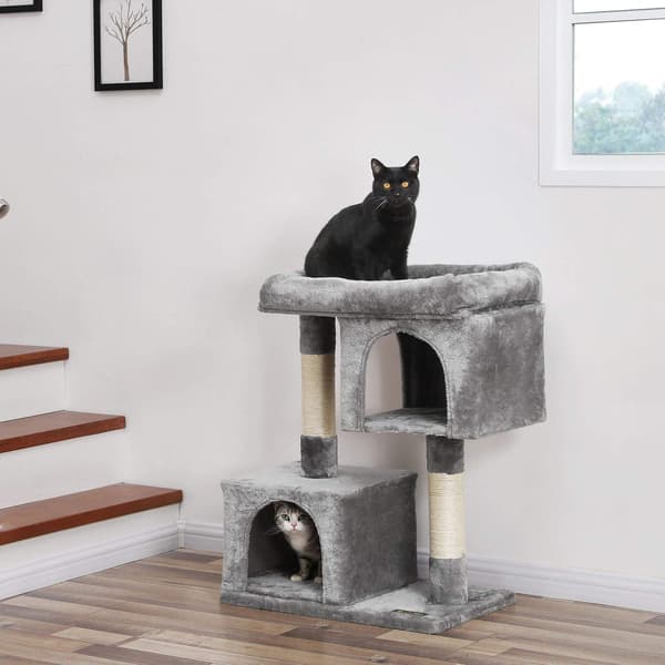 FEANDREA Cat Tree, Compact Cat Condo with 2 Caves, Light Grey PCT61W