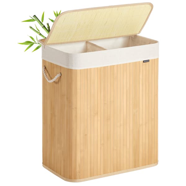 Bambuinen pyykkikori kannella, 100 litraa