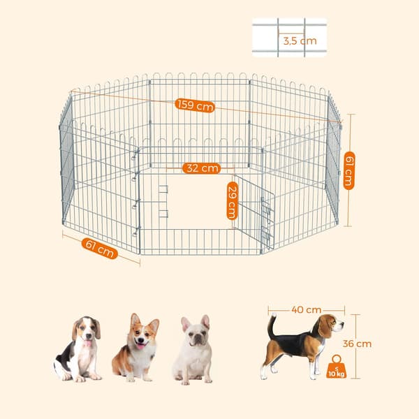 FEANDREA Puppy Run, Playpen, Rabbit Foldable Run for Dogs Silver