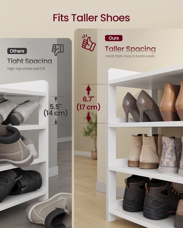 Skohylde med 4 niveauer og topplade – åbent design
