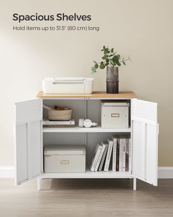 Floor Standing Storage Cabinet with Door, Adjustable Shelf, Space-Saving Sideboard, White