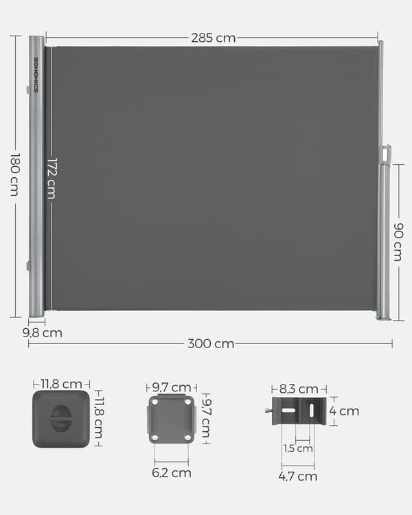 2 x 3,5 m (H x L), Sidomarkis för balkong, uteplats, terrass