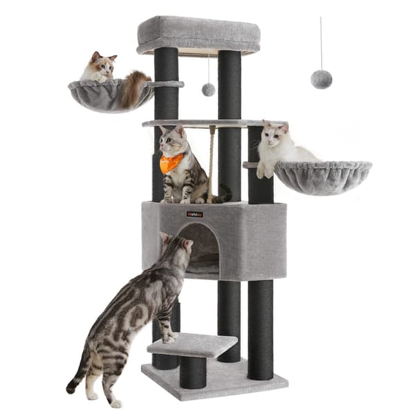 Feandrea Cat Tree til store katte, Heavy Duty Cat Tower, 9 kradsestolper, grå og sort