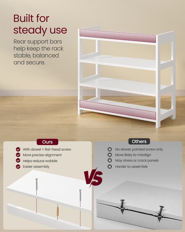 Skohylde med 4 niveauer og topplade – åbent design