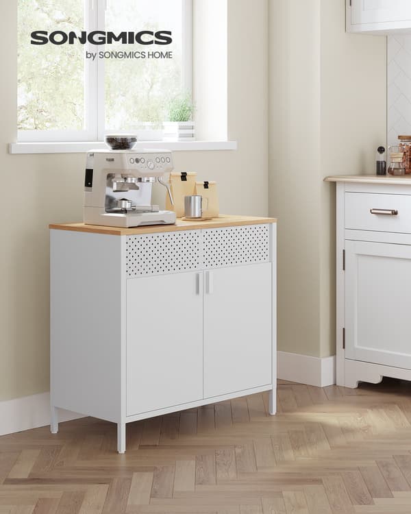 Floor Standing Storage Cabinet with Door, Adjustable Shelf, Space-Saving Sideboard, White