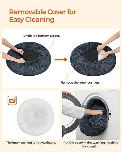 FEANDREA Donut Cat Bed, Fluffy Calming Pet Bed, 70 cm, mörkgrå