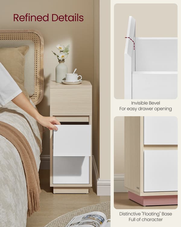 Slanke sengeborde, sæt med 2, naturlig beige og Cloud White
