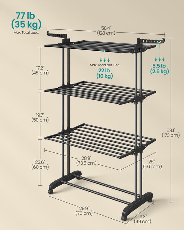 Tørrestativ med 4 niveauer, foldbar