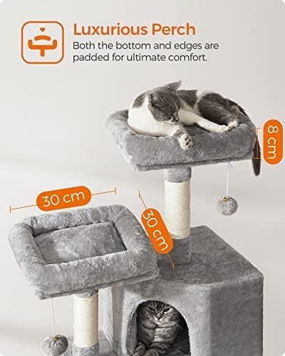 Cat Tree, Cat Condo 115 Cm, Skrapramp, Ljusgrå