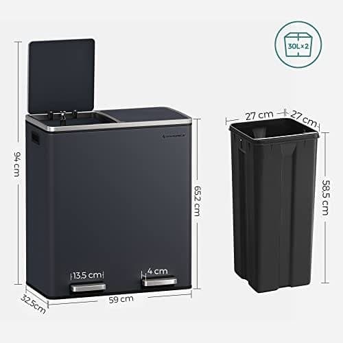Songmics dubbel soptunna, 2 X 30 L Dual Compartment Kit
