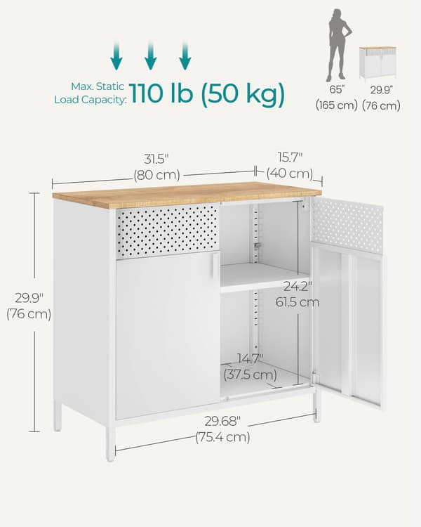 Floor Standing Storage Cabinet with Door, Adjustable Shelf, Space-Saving Sideboard, White