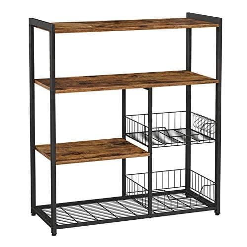 VASAGLE Baker’s Rack, köksö med 2 metallkorgar, rustikt brun