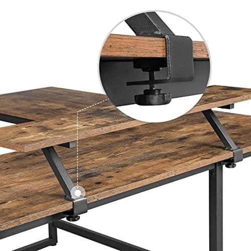 VASAGLE L-format skrivbord med skärmstativ för studier, spel, rustikt brunt