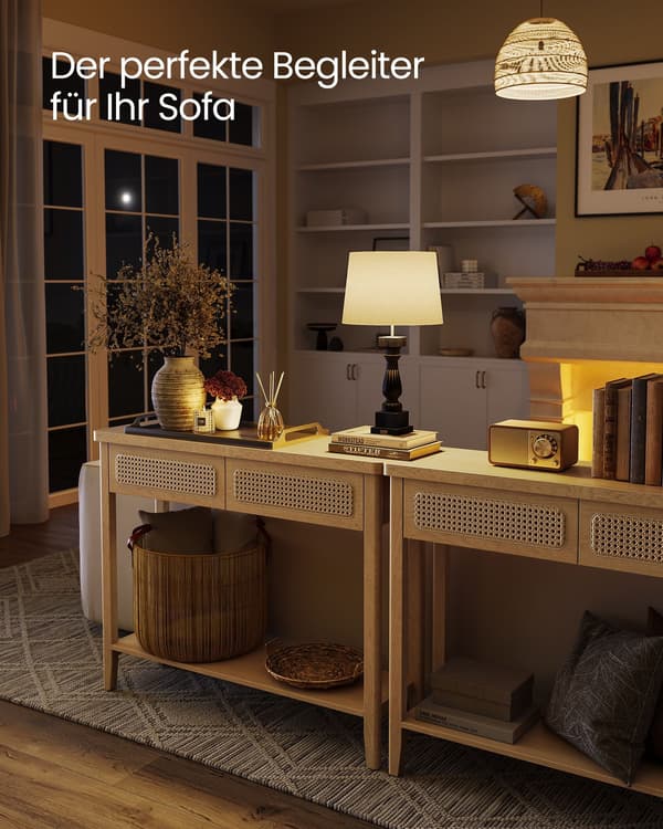 Konsolbord För Hall, Smalt Soffbord För Vardagsrum, Boho-stil, Ekbeige