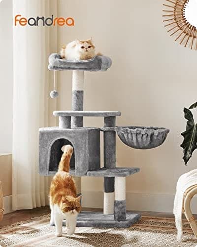 Feandrea Multilevel Cat Tree, 110 cm Cat Tower, Cat Condo, Light Gray PCT52W
