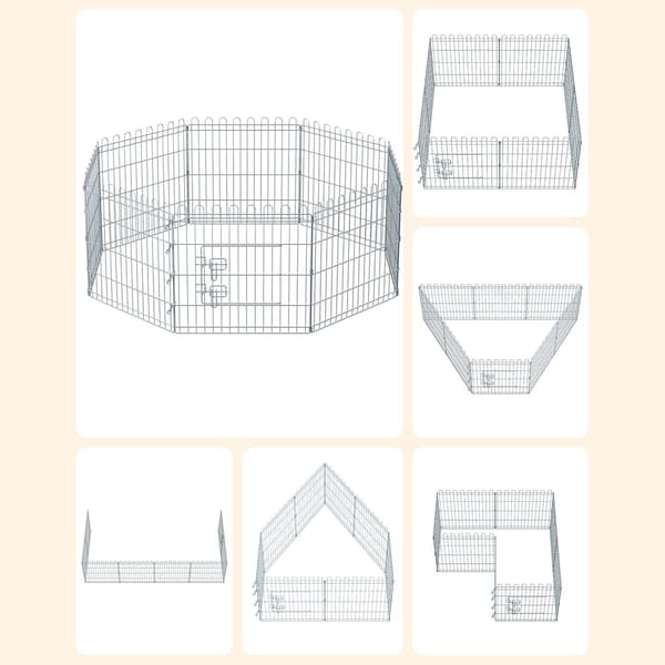 FEANDREA Puppy Run, Playpen, Rabbit Foldable Run for Dogs Silver