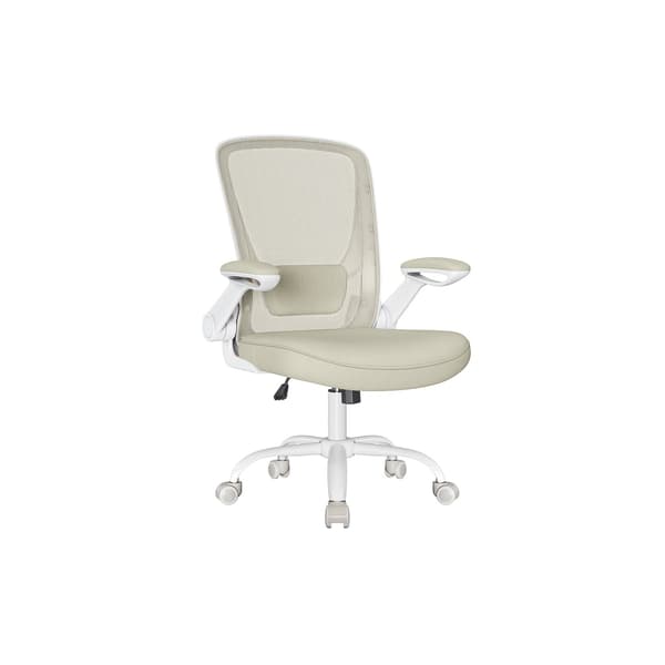 Mesh Skrivbordsstol, Ergonomisk Datorstol, Svankstöd, Uppfällbart Armstöd, Havregrynsbeige