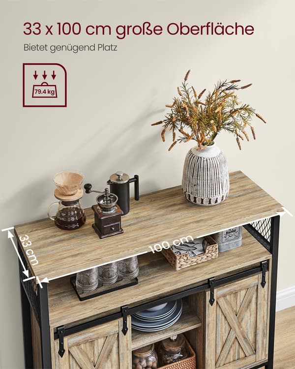 Opbevaringsskab, multifunktionelt skænk med skuffe, rustik brun og sort