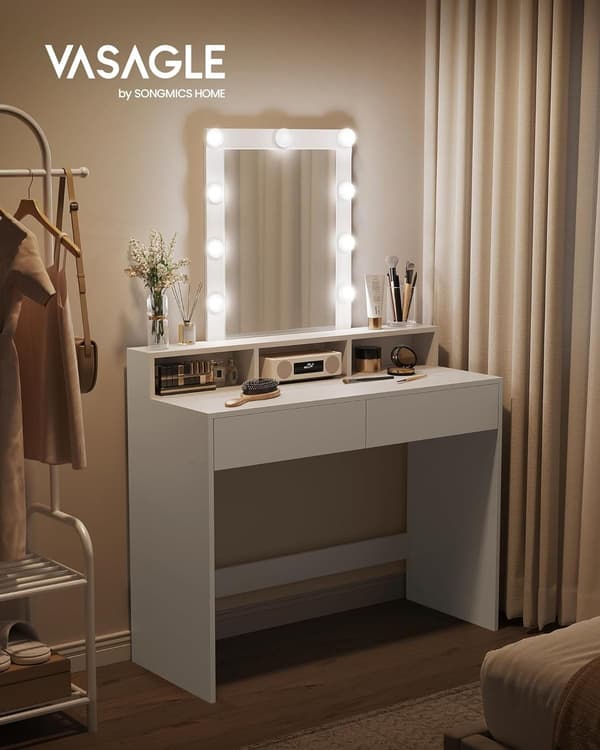 Sminkbord med Justerbar LED-Belysning, Modern, Vit