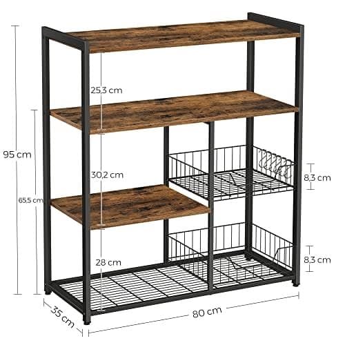 VASAGLE Baker’s Rack, köksö med 2 metallkorgar, rustikt brun