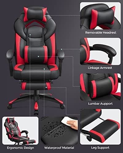 Songmics Executive -työtuoli, ergonominen, musta/punainen