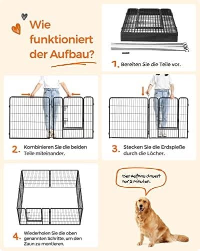Feandrea 8-panel kravlegård, jernbur, Heavy Duty Pet, 77x80 cm, sort