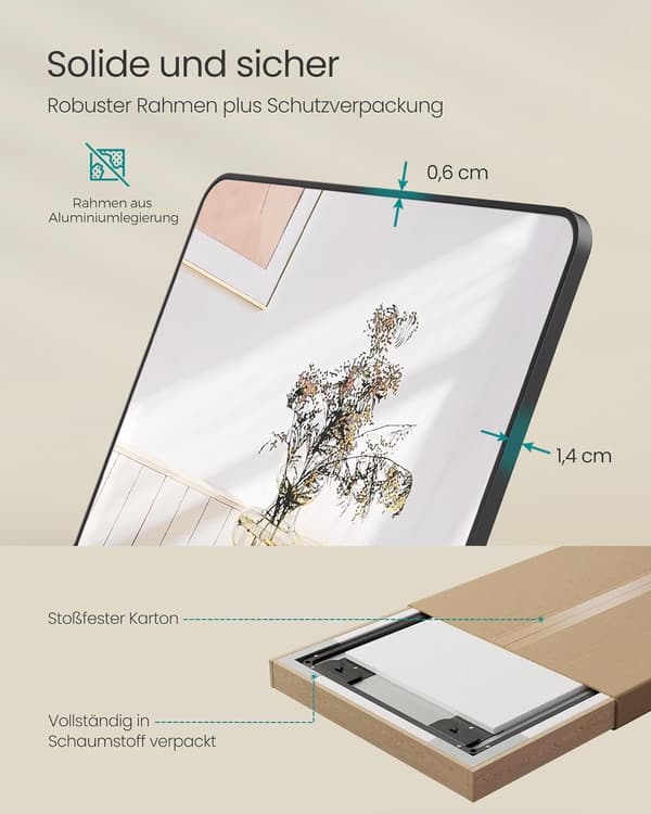 Helkroppsspegel 120x40cm Rektangulär Väggspegel Dörrmonterad, Bläcksvart