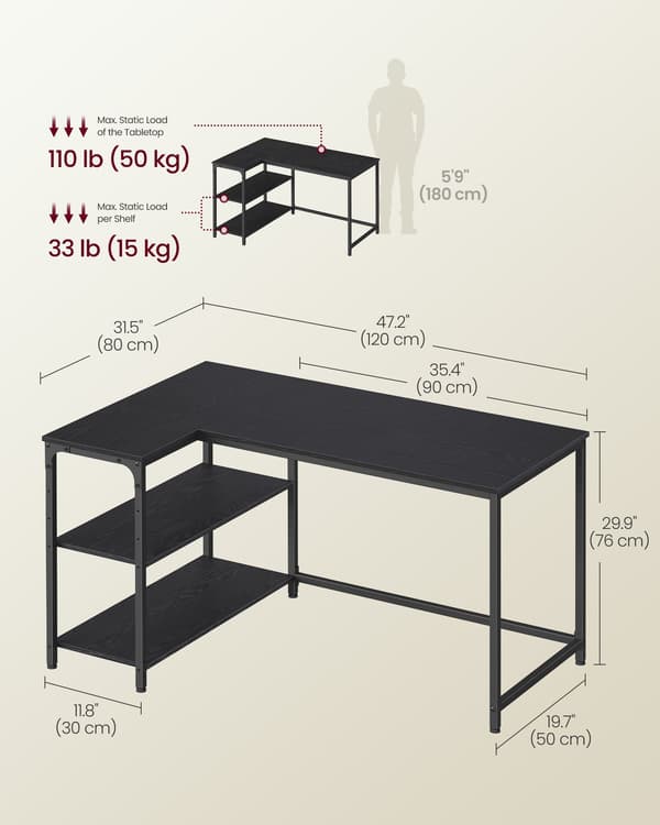 L-formet computerbord, hjørnebord med opbevaring, 120 x 80 cm
