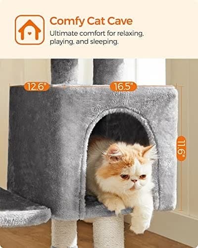 Feandrea Multilevel Cat Tree, 110 cm Cat Tower, Cat Condo, Light Gray PCT52W