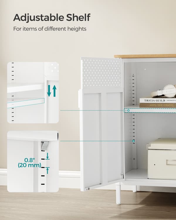 Floor Standing Storage Cabinet with Door, Adjustable Shelf, Space-Saving Sideboard, White