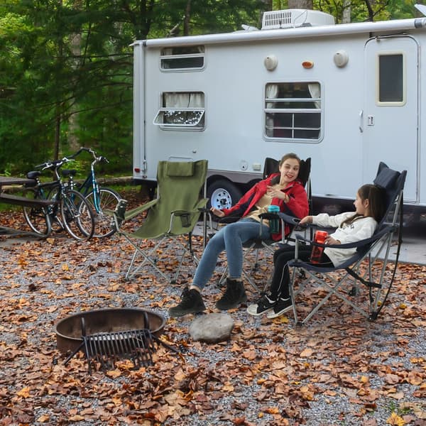 Sammenklappelig campingstol, udendørsstol med armlæn, sort