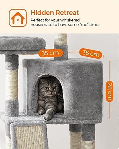 Cat Tree, Cat Condo 115 Cm, Skrapramp, Ljusgrå