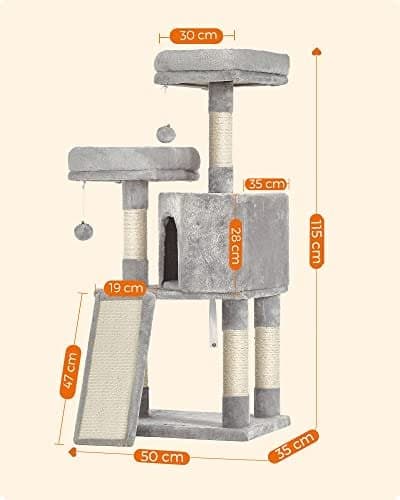 Cat Tree, Cat Condo 115 Cm, Skrapramp, Ljusgrå