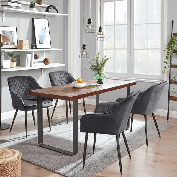 Set med 4 stoppade stolar med armstöd Sitsbredd 49 cm Metallben, Grå