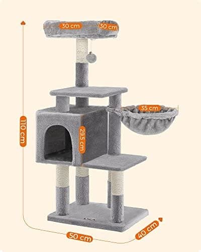 Feandrea Multilevel Cat Tree, 110 cm Cat Tower, Cat Condo, Light Gray PCT52W