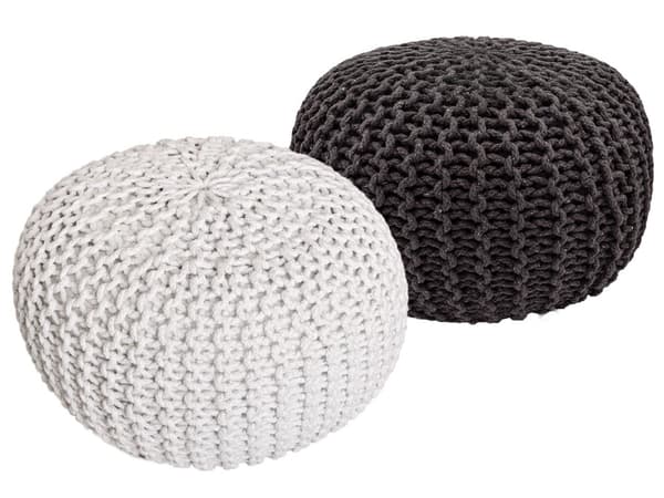 Sittpall pouf set 2 st. h 37 cm kudde grovt stickad