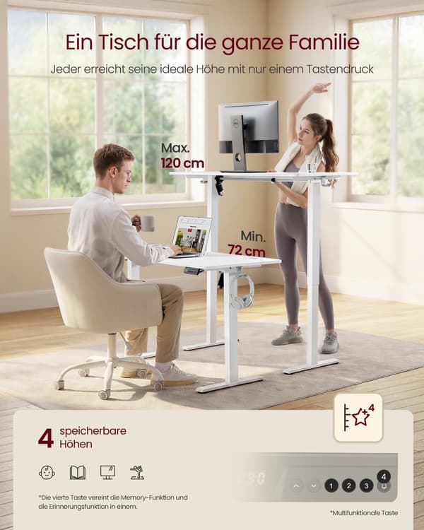 Stående skrivebord, højdejusterbart computerbord 120 x 60 cm
