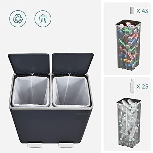 Songmics dubbel soptunna, 2 X 30 L Dual Compartment Kit