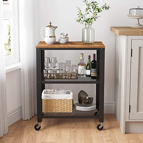 VASAGLE Serveringsvagn, Industrikök Rullande Utility Cart, Rustik Brun
