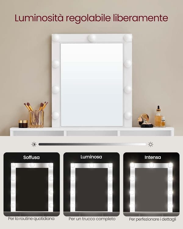 Sminkbord med Justerbar LED-Belysning, Modern, Vit