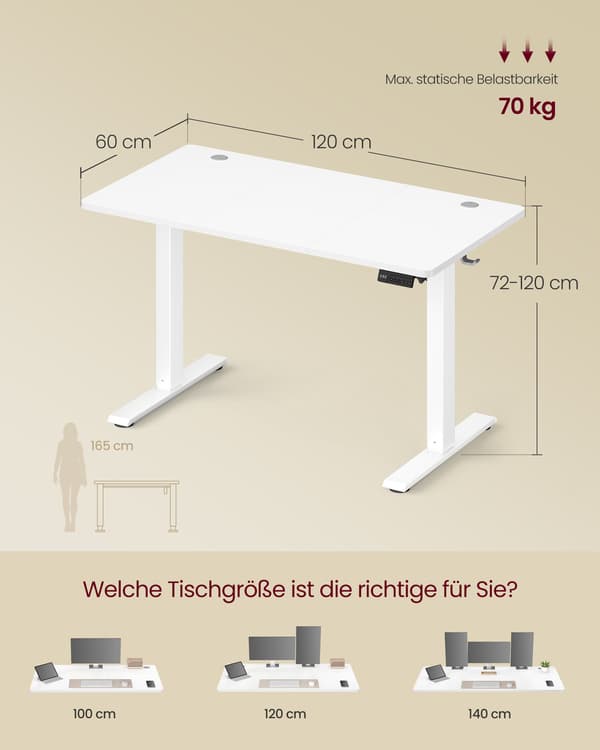 Stående skrivebord, højdejusterbart computerbord 120 x 60 cm