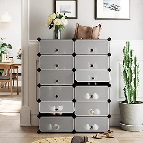 Songmics Interlocking skohylde, rektangulær opbevaringsholder, 40 x 30 x 17 cm, sort