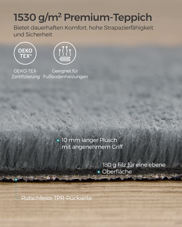 Skridsikkert tæppe, 200 x 290 cm Boligindretning, Moderne stil, Duegrå