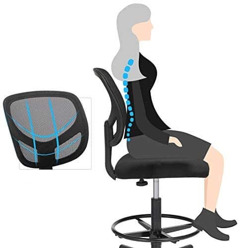 SONGMICS Mesh Drafting Stolar Chair Ergonomisk sits vadderad