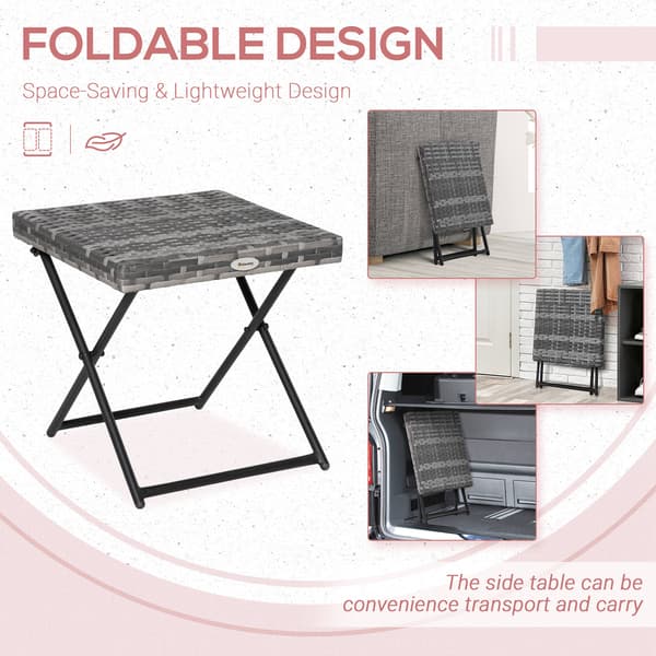 Outsunny Sidobord Trädgårdsbord Hopfällbart Polyrattan Grå