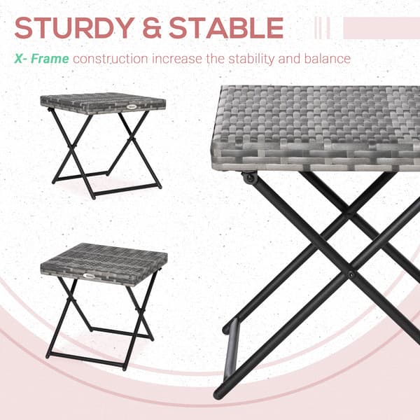 Outsunny Sidobord Trädgårdsbord Hopfällbart Polyrattan Grå