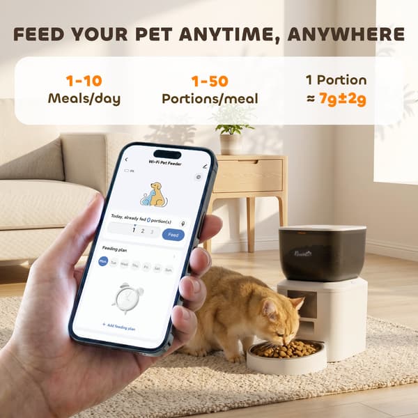 PawHut Foderautomat Katt, 2,4G WiFi 4L Kattfoderautomat med App