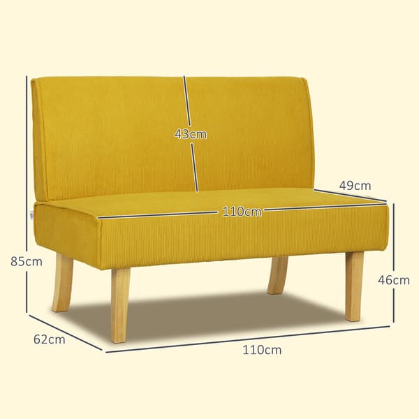 HOMCOM 2-sits soffa, soffa med manchesterlook, träben för sovrum, gul